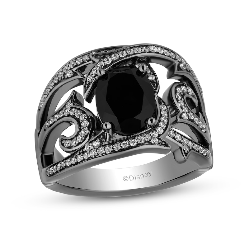 Enchanted Disney Villains Maleficent Oval Onyx and 1/3 CT. T.W. Diamond Bypass Ring in Sterling Silver - Size 7