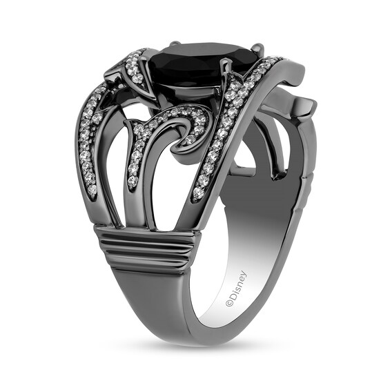 Enchanted Disney Villains Maleficent Oval Onyx and 1/3 CT. T.w. Diamond Bypass Ring in Sterling Silver - Size 7