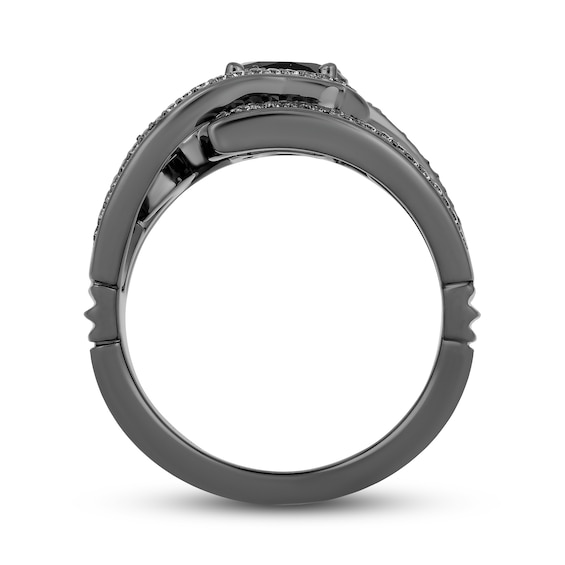 Enchanted Disney Villains Maleficent Oval Onyx and 1/3 CT. T.w. Diamond Bypass Ring in Sterling Silver - Size 7
