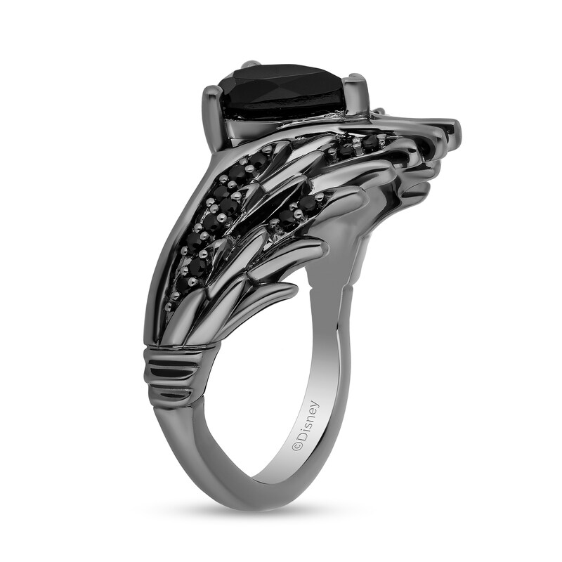 Enchanted Disney Villains Maleficent Pear-Shaped Onyx and 1/5 CT. T.W. Black Diamond Wings Ring in Sterling Silver