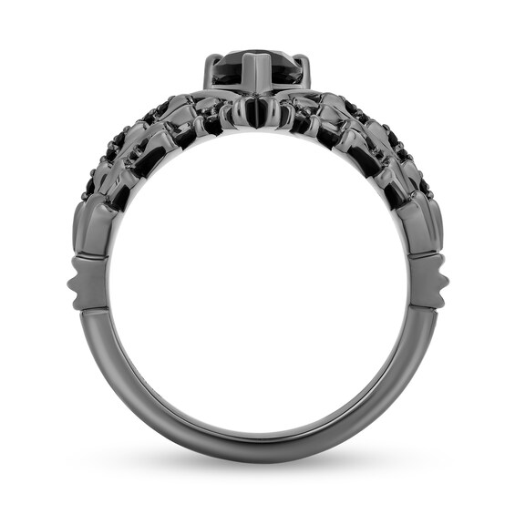 Enchanted Disney Villains Maleficent Pear-Shaped Onyx and 1/5 CT. T.w. Black Diamond Wings Ring in Sterling Silver