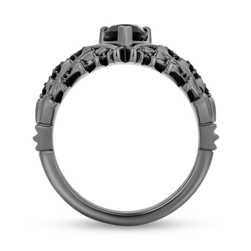 Main Image 3 of Enchanted Disney Villains Maleficent Pear-Shaped Onyx and 1/5 CT. T.W. Black Diamond Wings Ring in Sterling Silver