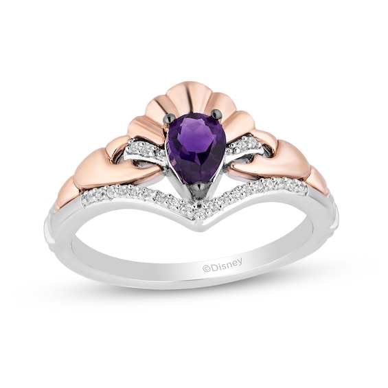 Enchanted Disney Ariel Amethyst and 1/15 CT. T.w. Diamond Seashell Ring in Sterling Silver and 10K Rose Gold