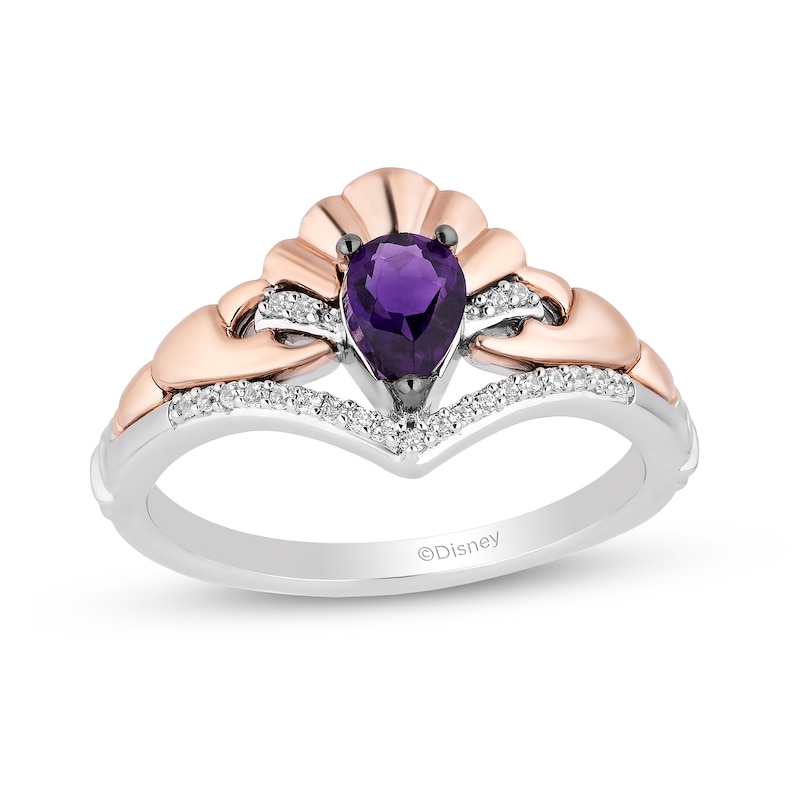 Enchanted Disney Ariel Amethyst and 1/15 CT. T.W. Diamond Seashell Ring in  Sterling Silver and 10K Rose Gold