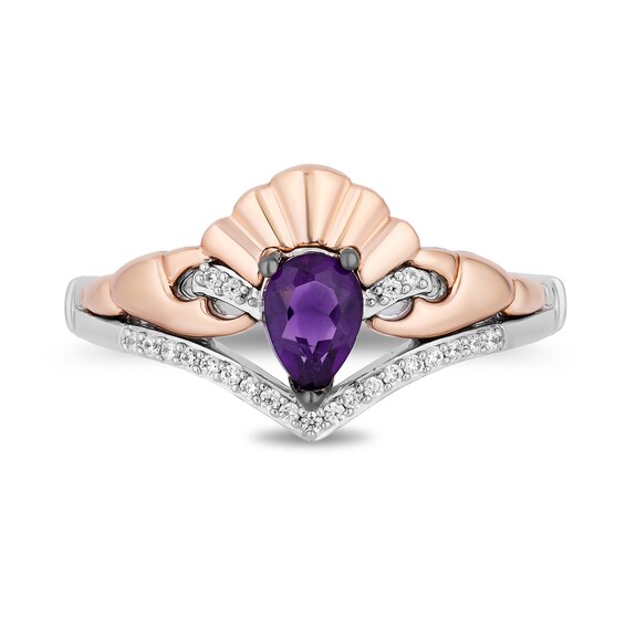 Enchanted Disney Ariel Amethyst and 1/15 CT. T.w. Diamond Seashell Ring in Sterling Silver and 10K Rose Gold