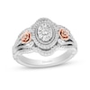 Thumbnail Image 1 of Enchanted Disney Belle 1/3 CT. T.W. Oval Multi-Diamond and Rose Vintage-Style Ring in Sterling Silver and 10K Rose Gold