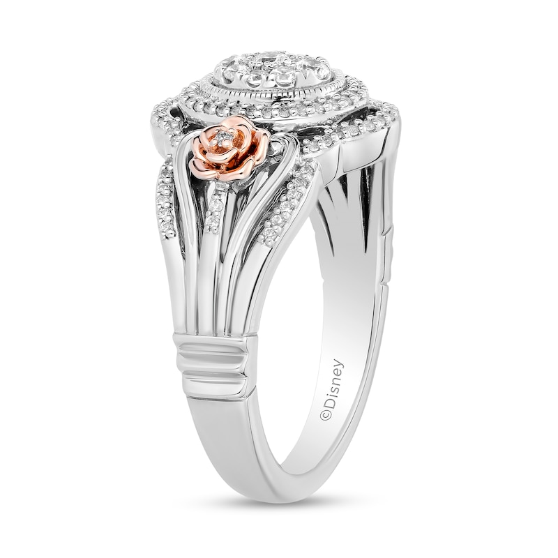 Main Image 2 of Enchanted Disney Belle 1/3 CT. T.W. Oval Multi-Diamond and Rose Vintage-Style Ring in Sterling Silver and 10K Rose Gold