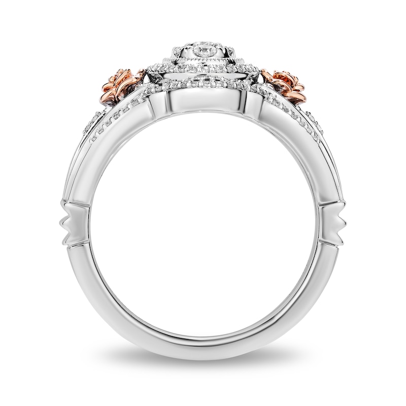 Main Image 3 of Enchanted Disney Belle 1/3 CT. T.W. Oval Multi-Diamond and Rose Vintage-Style Ring in Sterling Silver and 10K Rose Gold