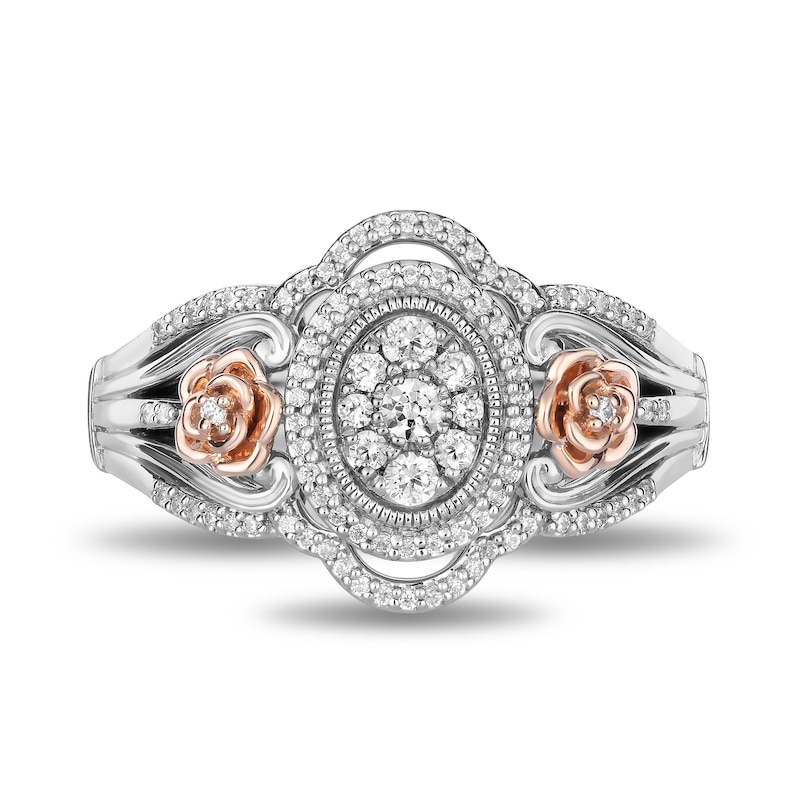 Main Image 4 of Enchanted Disney Belle 1/3 CT. T.W. Oval Multi-Diamond and Rose Vintage-Style Ring in Sterling Silver and 10K Rose Gold