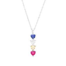 Mother's 5.0mm Heart-Shaped Simulated Gemstone Stacked Linear Drop Pendant in Sterling Silver (4 Stones)