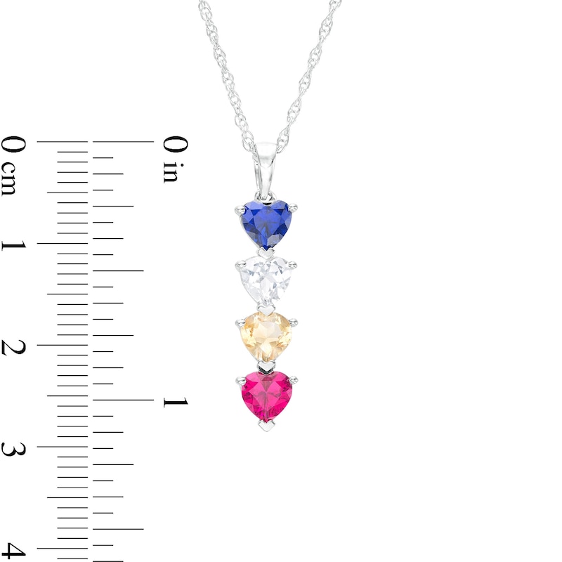 Main Image 3 of Mother's 5.0mm Heart-Shaped Simulated Gemstone Stacked Linear Drop Pendant in Sterling Silver (4 Stones)