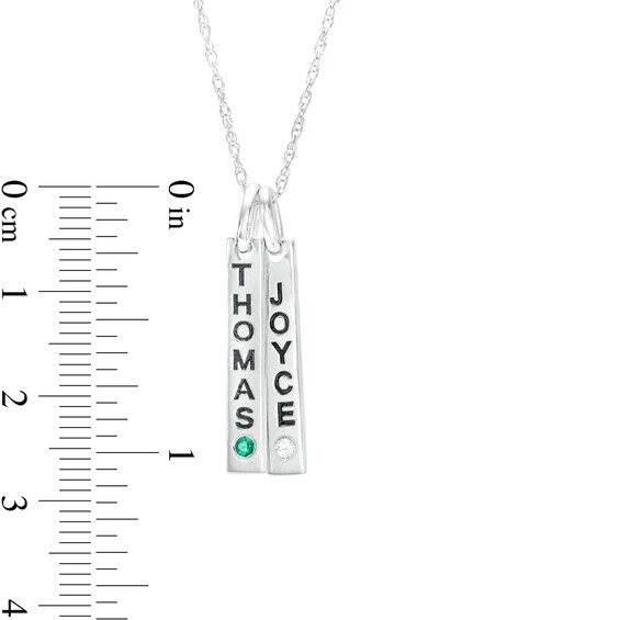 Couple's Simulated Gemstone Engravable Vertical Bar Charms Pendant in Sterling Silver (2 Stones and 2 Lines)