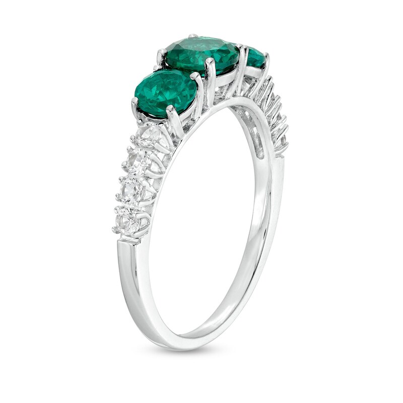 5.5mm LabCreated Emerald and White LabCreated Sapphire Three Stone Ring in Sterling Silver Zales