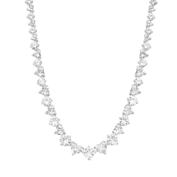 Heart-Shaped and Round White Lab-Created Sapphire Graduated Alternating Riviera Tennis Necklace in Sterling Silver - 16"