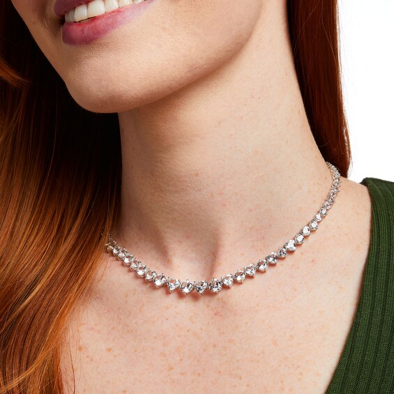 Heart-Shaped and Round White Lab-Created Sapphire Graduated Alternating Riviera Tennis Necklace in Sterling Silver - 16"