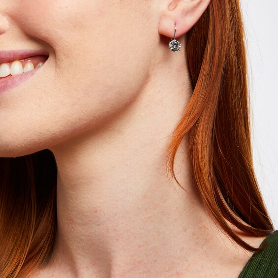 7.0mm White Lab-Created Sapphire Double Hidden Frame Drop Earrings in Sterling Silver