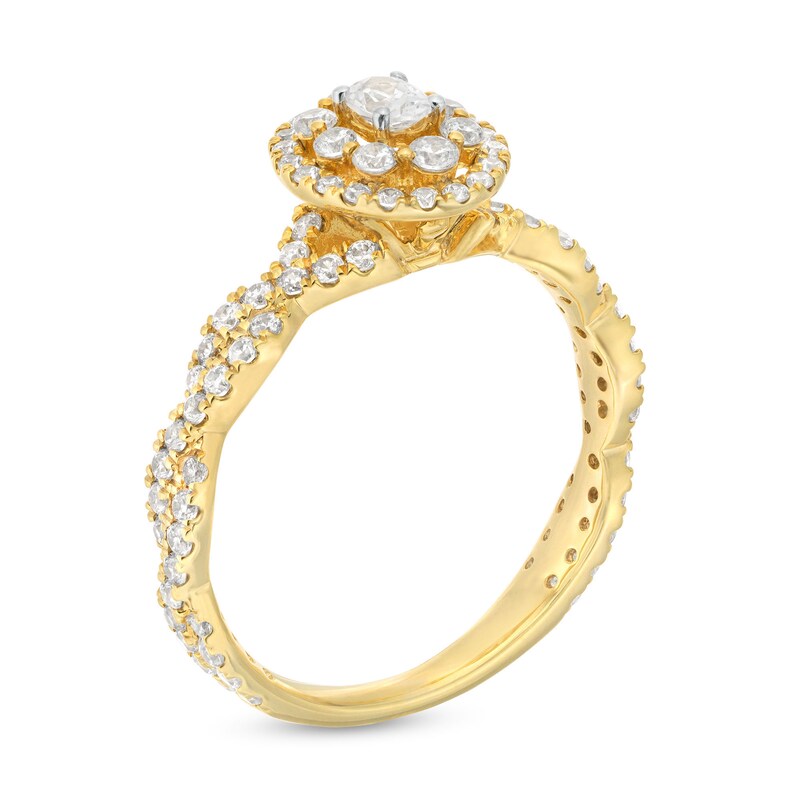 Main Image 3 of 3/4 CT. T.W. Oval Diamond Double Frame Twist Shank Engagement Ring in 14K Gold