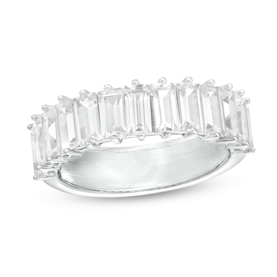 Baguette White Lab-Created Sapphire Band in Sterling Silver