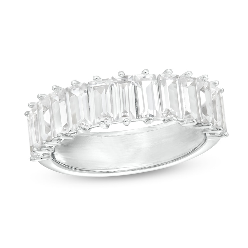 Main Image 1 of Baguette White Lab-Created Sapphire Band in Sterling Silver