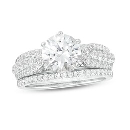 8.0mm White Lab-Created Sapphire Triple Row Tapered Loop Shank Bridal Set in Sterling Silver