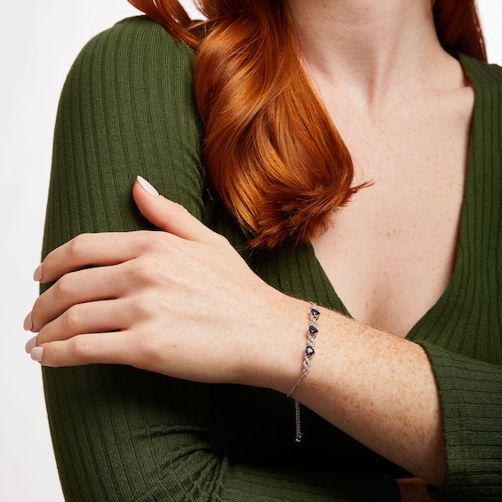 5.0mm Heart-Shaped Blue and White Lab-Created Sapphire Infinity Bolo Bracelet in Sterling Silver - 9"