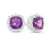 Thumbnail Image 1 of 5.0mm Cushion-Cut Amethyst and White Lab-Created Sapphire Frame Stud Earrings in Sterling Silver