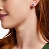 Thumbnail Image 2 of 5.0mm Cushion-Cut Amethyst and White Lab-Created Sapphire Frame Stud Earrings in Sterling Silver