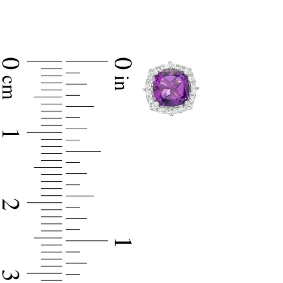 5.0mm Cushion-Cut Amethyst and White Lab-Created Sapphire Frame Stud Earrings in Sterling Silver