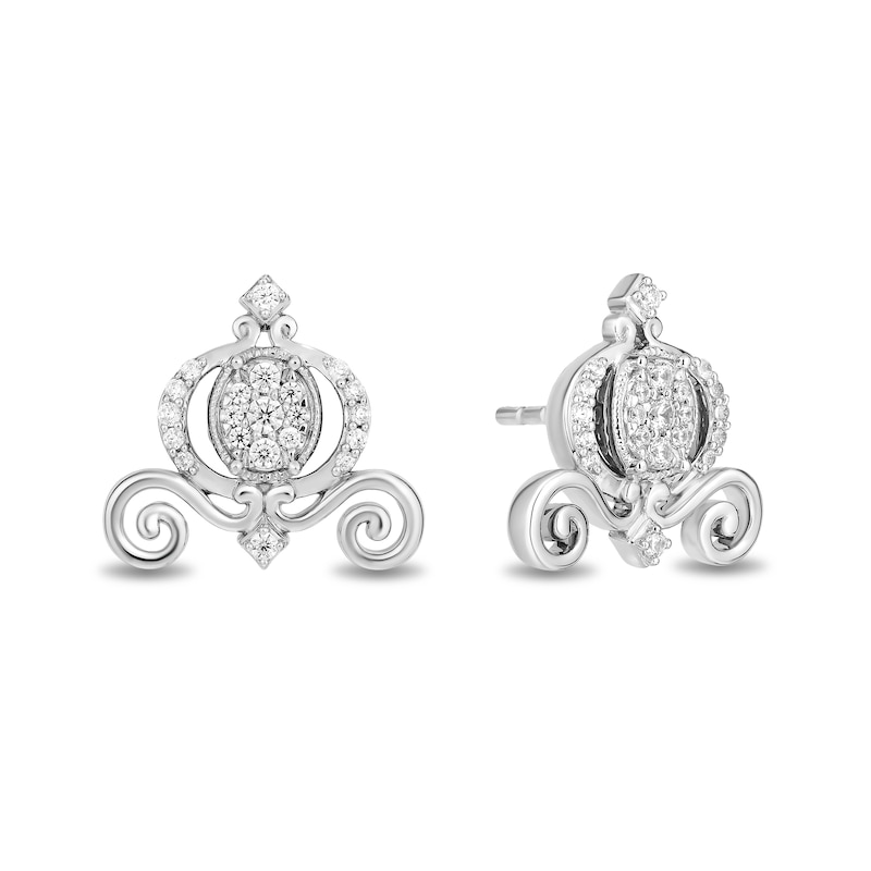 Main Image 2 of Enchanted Disney Cinderella 1/4 CT. T.W. Oval Multi-Diamond Vintage-Style Carriage Stud Earrings in Sterling Silver