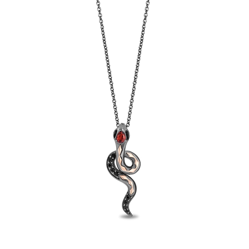 Enchanted Disney Villains Jafar Garnet and 1/8 CT. T.W. Black Diamond Pendant in Sterling Silver and 10K Rose Gold
