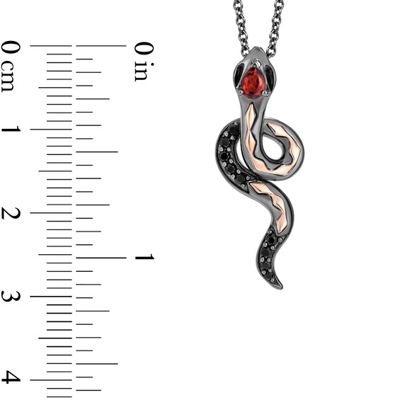 Enchanted Disney Villains Jafar Garnet and 1/8 CT. T.w. Black Diamond Pendant in Sterling Silver and 10K Rose Gold