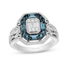 Thumbnail Image 0 of Enchanted Disney Cinderella 1/3 CT. T.W. Emerald-Shaped Multi-Diamond and Blue Topaz Frame Ring in Sterling Silver