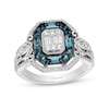 Thumbnail Image 1 of Enchanted Disney Cinderella 1/3 CT. T.W. Emerald-Shaped Multi-Diamond and Blue Topaz Frame Ring in Sterling Silver