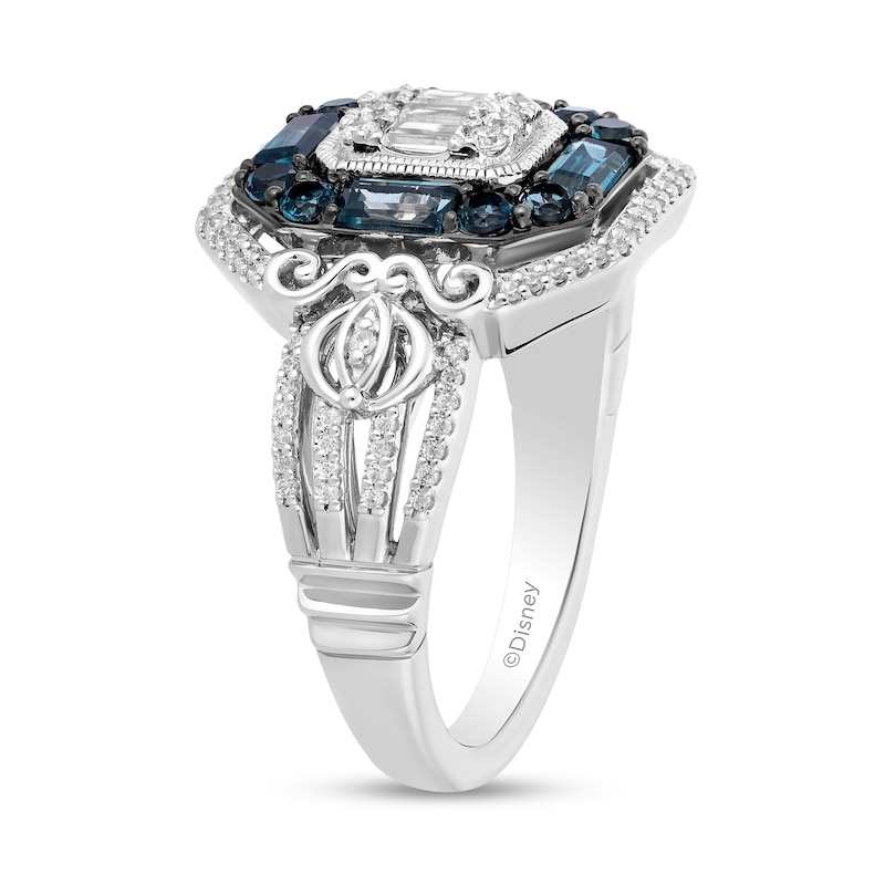 Enchanted Disney Cinderella 1/3 CT. T.W. Emerald-Shaped Multi-Diamond and Blue Topaz Frame Ring in Sterling Silver