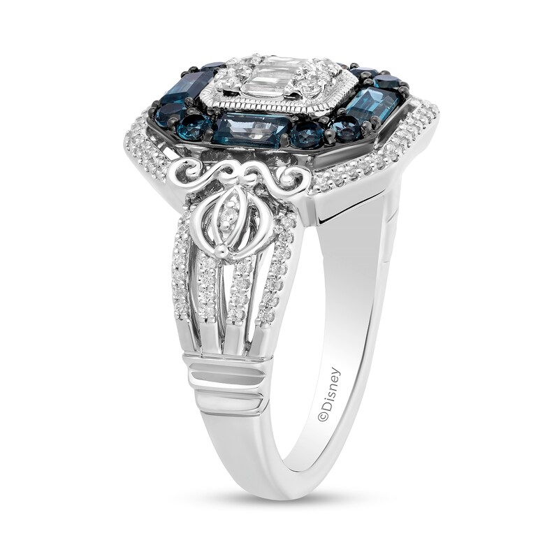 Main Image 2 of Enchanted Disney Cinderella 1/3 CT. T.W. Emerald-Shaped Multi-Diamond and Blue Topaz Frame Ring in Sterling Silver