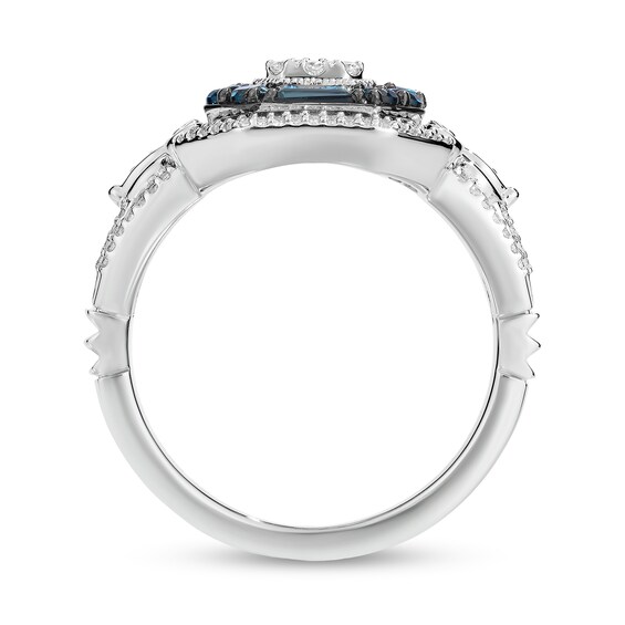 Enchanted Disney Cinderella 1/3 CT. T.w. Emerald-Shaped Multi-Diamond and Blue Topaz Frame Ring in Sterling Silver