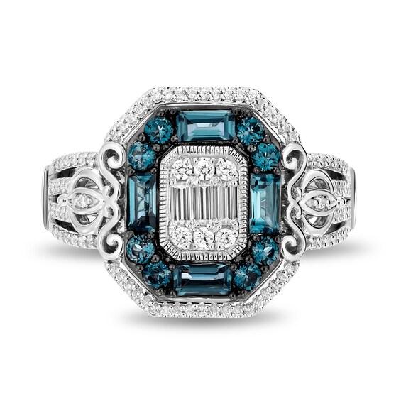 Enchanted Disney Cinderella 1/3 CT. T.w. Emerald-Shaped Multi-Diamond and Blue Topaz Frame Ring in Sterling Silver