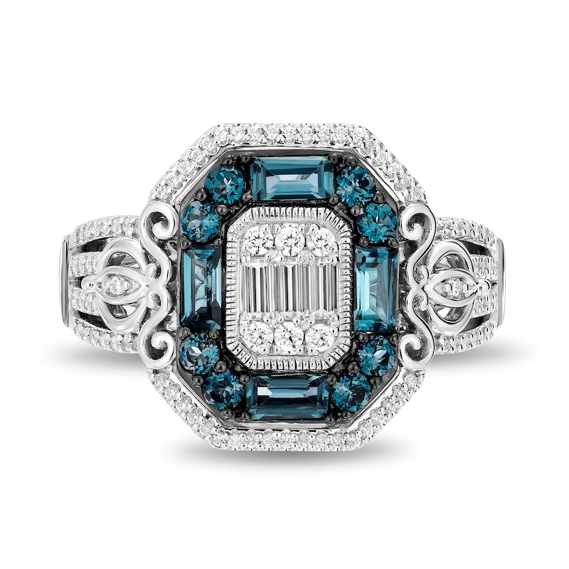 Main Image 4 of Enchanted Disney Cinderella 1/3 CT. T.W. Emerald-Shaped Multi-Diamond and Blue Topaz Frame Ring in Sterling Silver