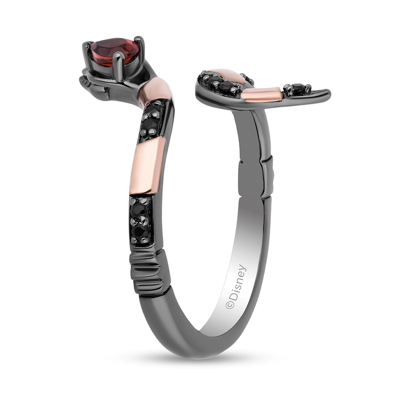 Main Image 2 of Enchanted Disney Villains Jafar Garnet and 1/8 CT. T.W. Black Diamond Snake Ring in Sterling Silver and 10K Rose Gold