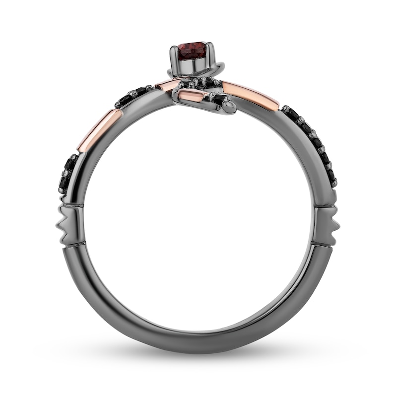 Main Image 3 of Enchanted Disney Villains Jafar Garnet and 1/8 CT. T.W. Black Diamond Snake Ring in Sterling Silver and 10K Rose Gold