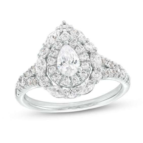 1-1/2 CT. T.w. Pear-Shaped Diamond Double Frame Split Shank Engagement Ring in 14K White Gold