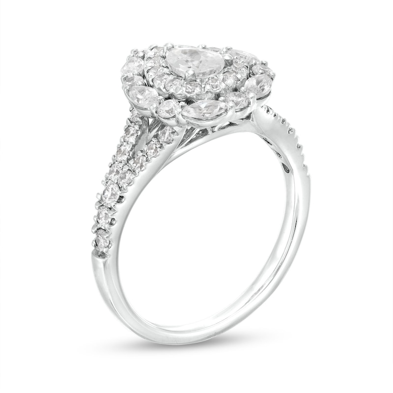 1-1/2 CT. T.W. Pear-Shaped Diamond Double Frame Split Shank Engagement Ring in 14K White Gold
