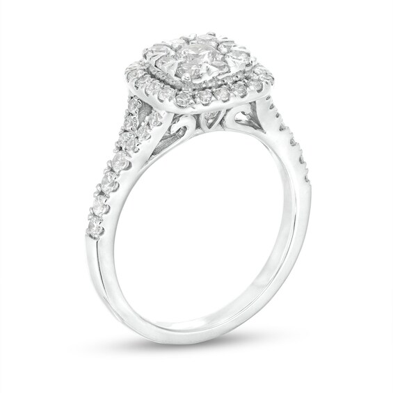 1 CT. T.w. Cushion-Shaped Multi-Diamond Frame Split Shank Engagement Ring in 14K White Gold