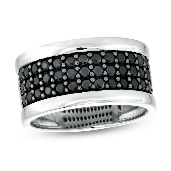 Black Sapphire Triple-Row Rounded Edge Band in Sterling Silver