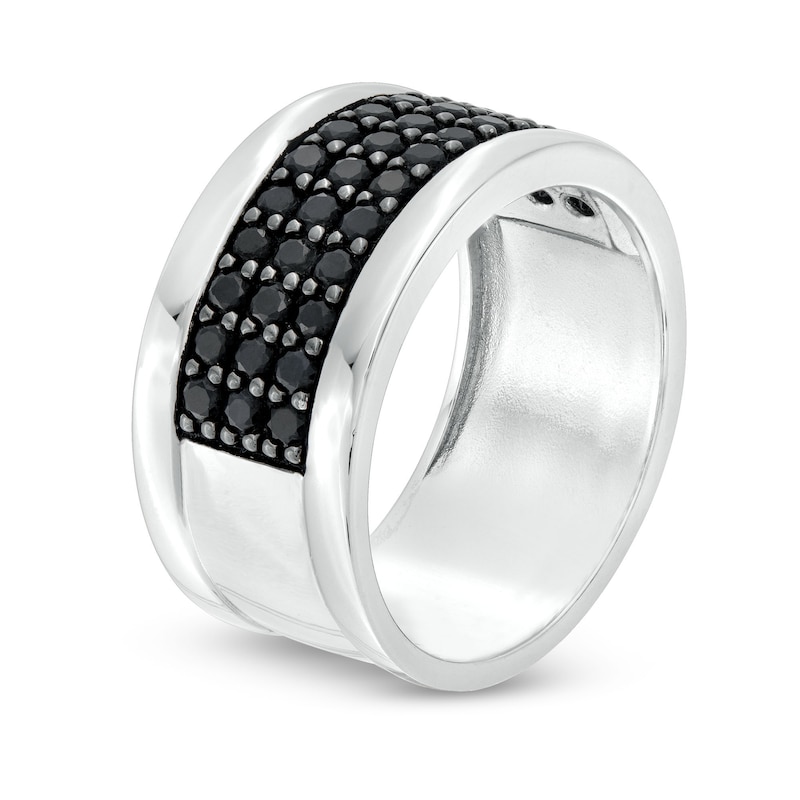 Men's Black Sapphire Triple-Row Rounded Edge Band in Sterling Silver