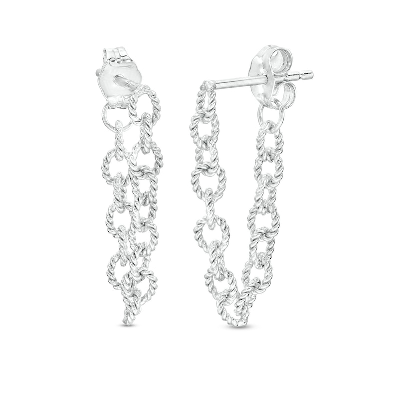 Twist Cable Chain Front/Back Earrings in Sterling Silver