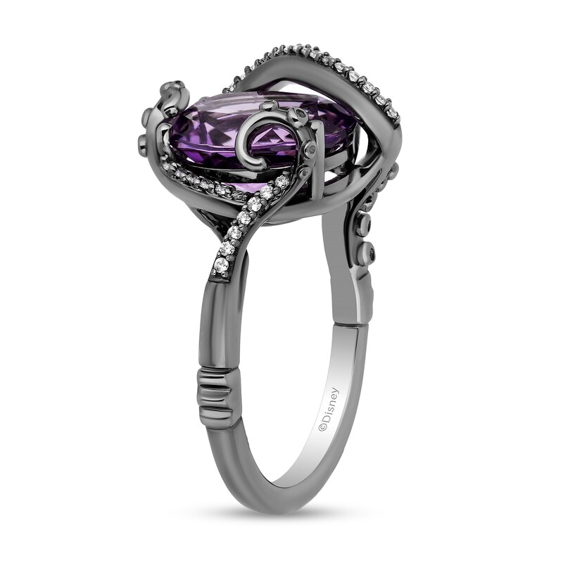 Enchanted Disney Villains Ursula Oval Amethyst and 1/10 CT. T.W. Diamond Ring in Sterling Silver with Black Rhodium