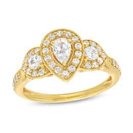 3/4 CT. T.W. Pear-Shaped Diamond Past Present Future® Frame Engagement Ring in 14K Gold