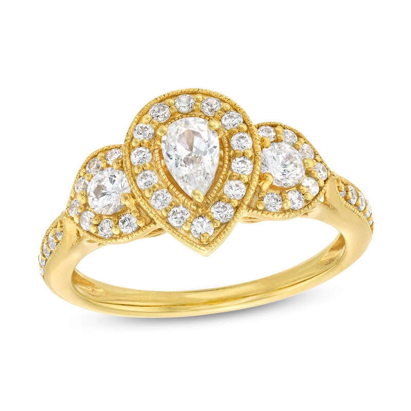 3/4 CT. T.W. Pear-Shaped Diamond Past Present Future® Frame Engagement Ring in 14K Gold