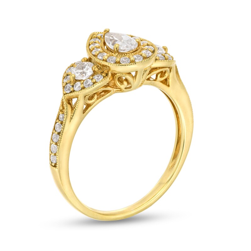 Main Image 3 of 3/4 CT. T.W. Pear-Shaped Diamond Past Present Future® Frame Engagement Ring in 14K Gold